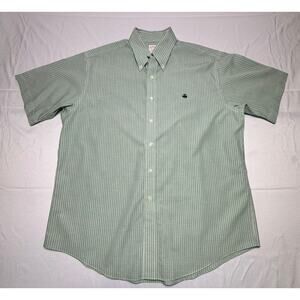 Brooks Brothers 1818  Men's Short Sleeve Green Plaid Logo Button Up Shirt - L‎
